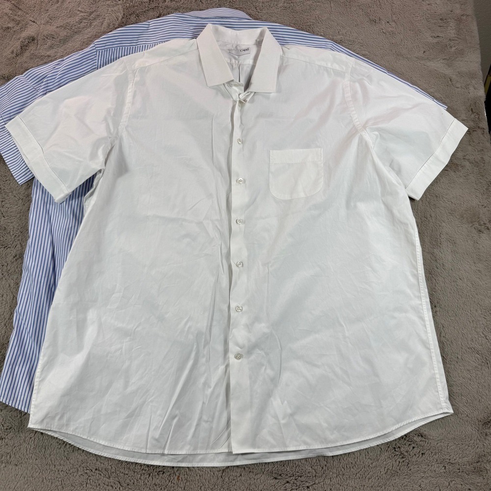 Bundle 2 Capel Paris Men Short Sleeve Shirt White Blue Stripe France Classic 3XL